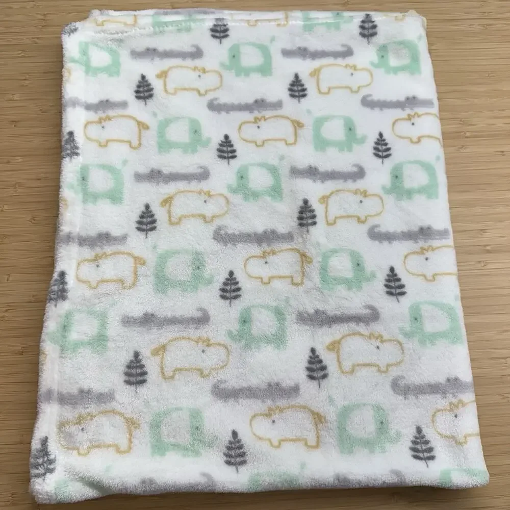 Betty & Bob Baby Security Blanket Elephant Alligator Lovey Green White 30x40